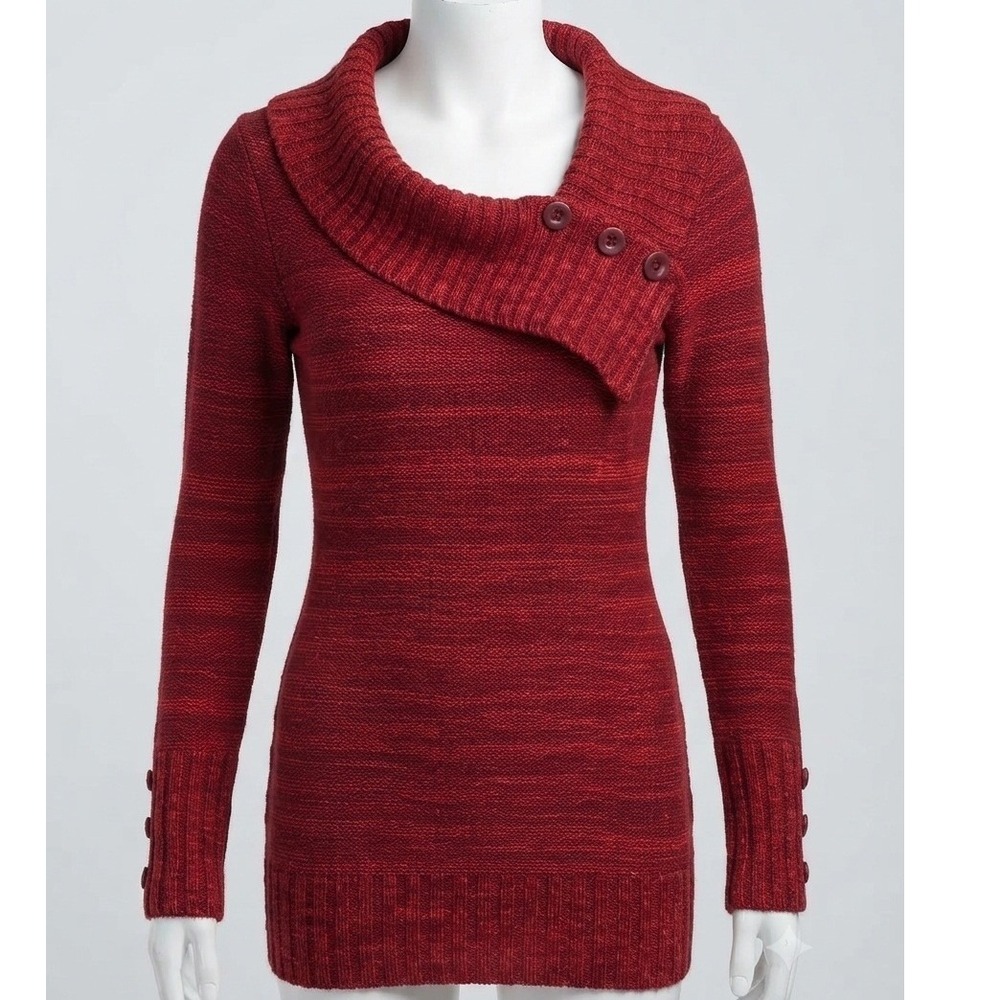 Say What? Y2K Vintage Womens Burgundy Asymmetrical Cowl Neck Sweater Dress M